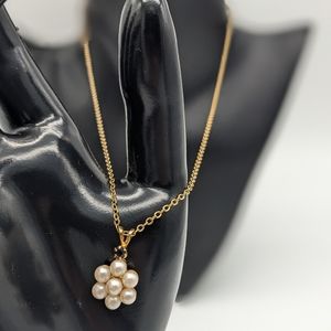 Vintage Avon BW Floral Pearl Pendant gold chain Necklace, Unique Gift, Collectib